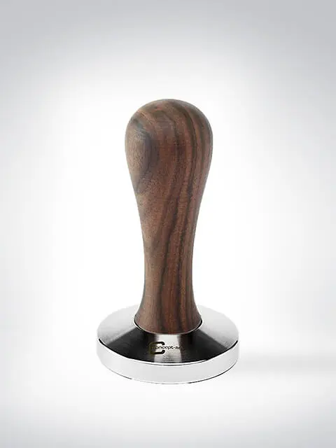 Espresso-Tamper mit ergonomischem Holzgriff und polierter Edelstahlbasis